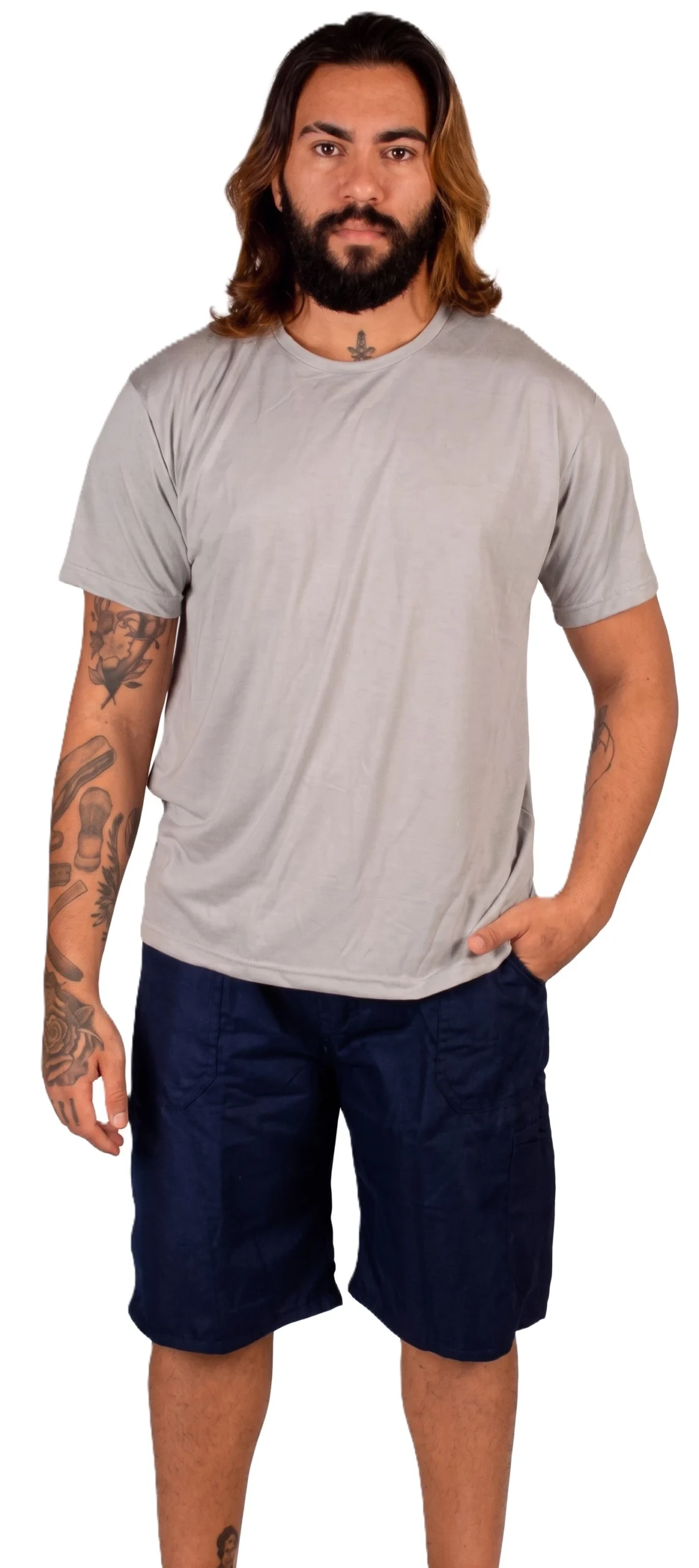 Camisa Gola Careca e Bermuda em Microfibra
